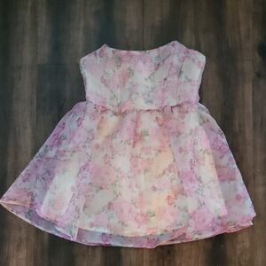 Strapless Floral Dress - Pink and White